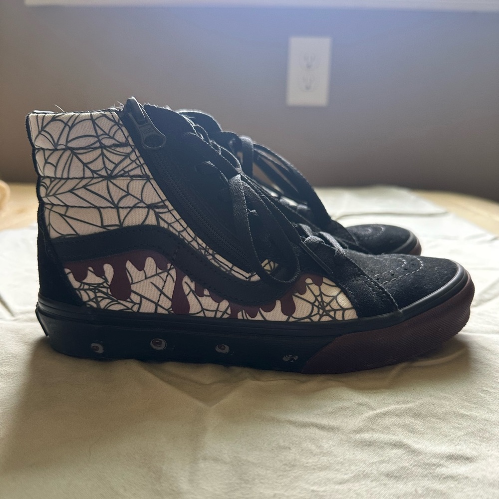 Vans Black and White Spider Web Kids Sneakers